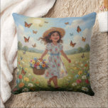 Almofada Whimsical Girl<br><div class="desc">A charming vintage illustration of children in classic story book style on pillows that captures timeless childhood moments that adds perfect accents for your living room or bedroom.</div>