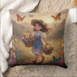Almofada Whimsical Girl<br><div class="desc">A charming vintage illustration of children in classic story book style on pillows that captures timeless childhood moments that adds perfect accents for your living room or bedroom.</div>