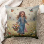 Almofada Whimsical Girl<br><div class="desc">A charming vintage illustration of children in classic story book style on pillows that captures timeless childhood moments that adds perfect accents for your living room or bedroom.</div>