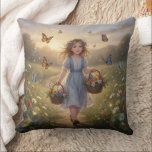 Almofada Whimsical Girl<br><div class="desc">A charming vintage illustration of children in classic story book style on pillows that captures timeless childhood moments that adds perfect accents for your living room or bedroom.</div>