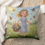 Almofada Whimsical Girl<br><div class="desc">A charming vintage illustration of children in classic story book style on pillows that captures timeless childhood moments that adds perfect accents for your living room or bedroom.</div>