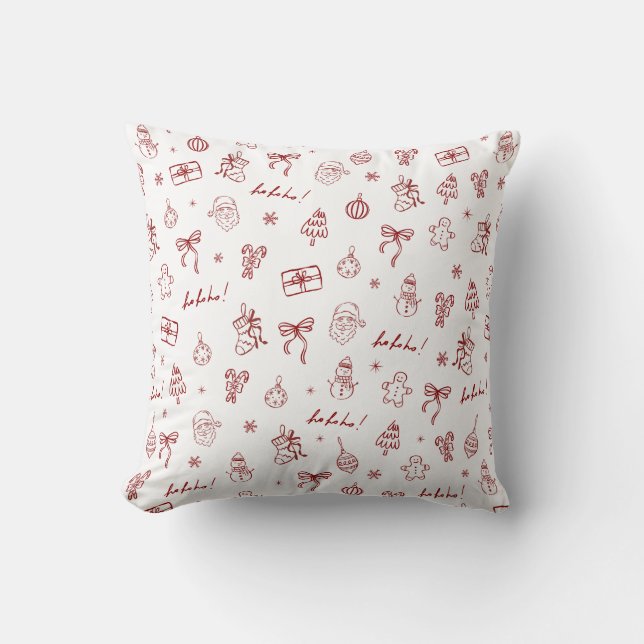 Almofada Whimsical Hand Drawn Doodle Red (Frente)