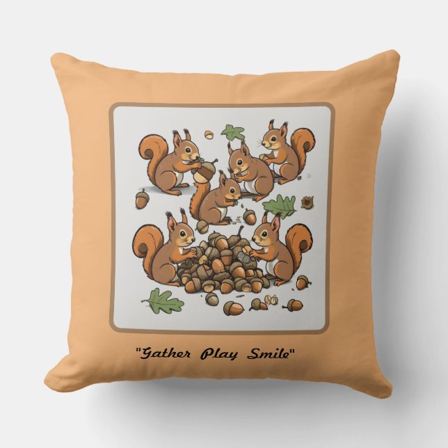 Almofada "Whimsical Nutty Squirrel Activity" (Frente)