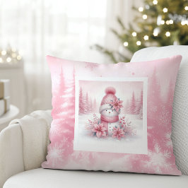 Almofada Whimsical Pink Pillow Snowman Pinkmas Forest