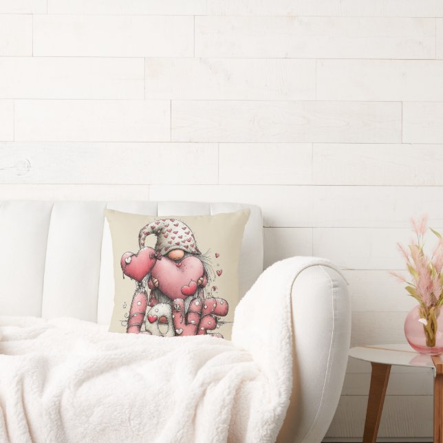 Almofada Whimsical Pink Watercolor Ink Gnome Illustration (Sofá)