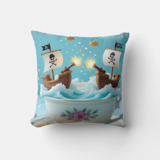 Almofada Whimsical Pirate Ships in Teacup Cushion – Cute Fa
