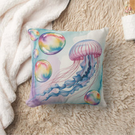 Almofada Whimsical Rainbow Jellyfish Watercolor Design