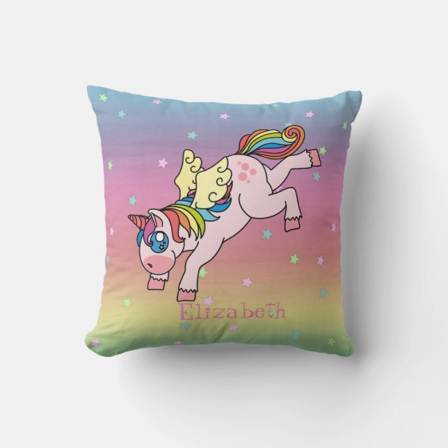 Almofada Whimsical Rainbow Unicorn, Ombre (Frente)