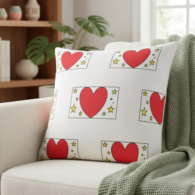 Almofada Whimsical Red Heart and Gold Stars Christmas Throw (Criador carregado)