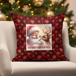 Almofada Whimsical Santa Rudolph Pillow Christmas Happiness