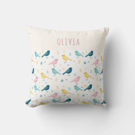 Almofada Whimsical Scandi Bird Pattern Personalized Nursery
