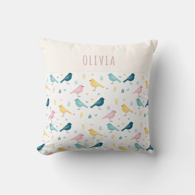 Almofada Whimsical Scandi Bird Pattern Personalized Nursery (Frente)