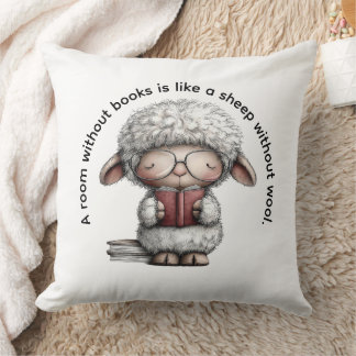 Almofada Whimsical Sheep Reading a Book