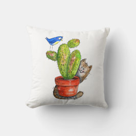 Almofada Whimsical Sneaky Cat com Cactus