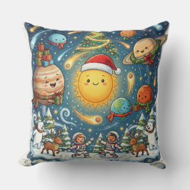 Almofada Whimsical Solar System Christmas Party with peopl
