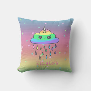 Almofada Whimsical Unicorn Rainbow, Rain, Ombre