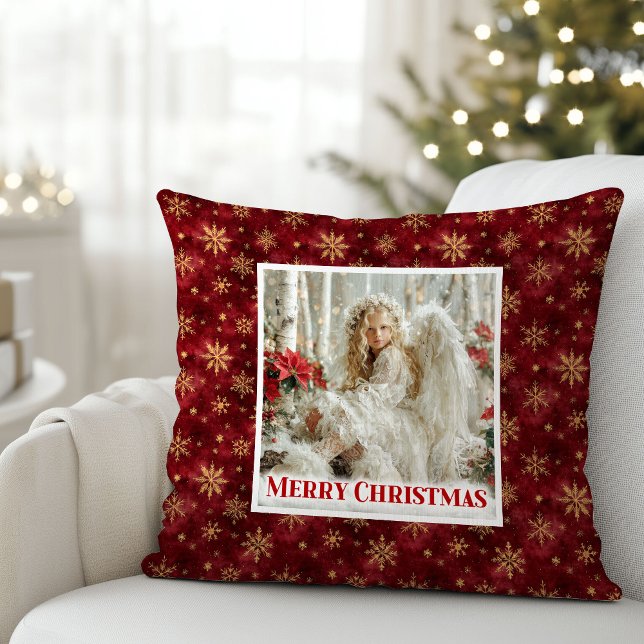 Almofada Whimsical Victorian Angel Red and Gold Gift Pillow (Whimsical Victorian Angel Red and Gold Gift Pillow)