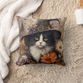Almofada Whimsigothic Black Cat Witch Autumn Floral