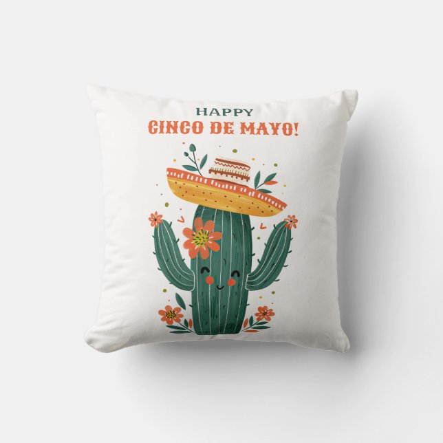 Almofada Whimsso Mexicano Cactus Happy Cinco de Mayo (Frente)