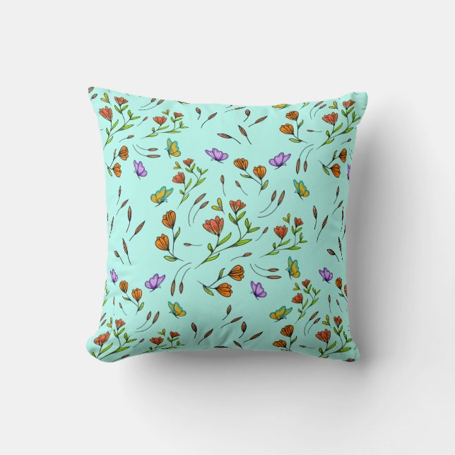Almofada Whimsy Bloom Floral – Botânica Desenhada à Mão (Frente)
