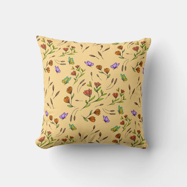 Almofada Whimsy Bloom Floral – Botânica Desenhada à Mão (Frente)