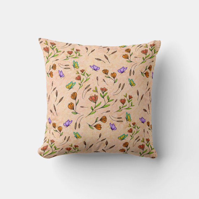 Almofada Whimsy Bloom Floral – Hand-Drawn Botanical (Frente)