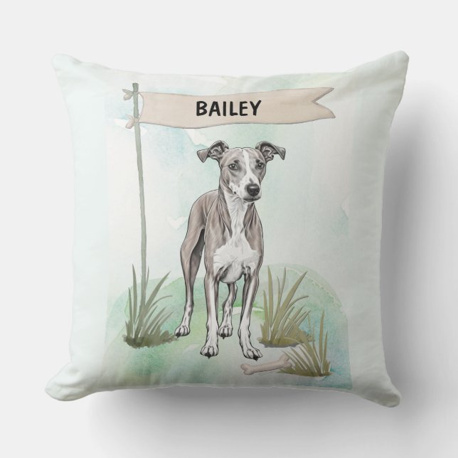 Almofada Whippet Aquarela Cachorro Personalizado (Frente)