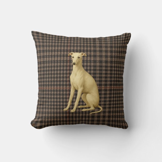 Almofada Whippet tartan / plaid / tweed cushion (Frente)