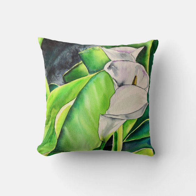 Almofada White Arum Lily Watercolor, floral tropical (Frente)
