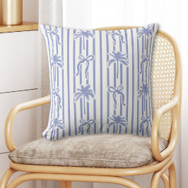Almofada White Blue Coastal Palm Trees Bows Stripes Pattern