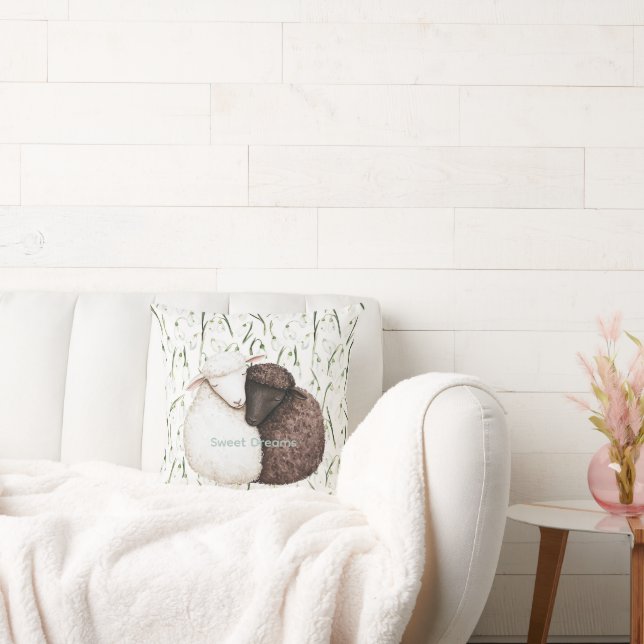 Almofada White Brown Sheep Flowers  (Sofá)