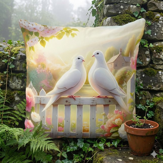 Almofada White Doves Cottage Garden (White Doves Cottage Garden Throw Pillow Mockup A)