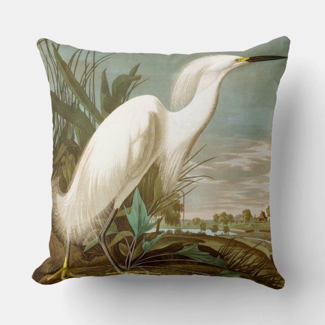 Almofada White Heron por John James Audubon (Frente)