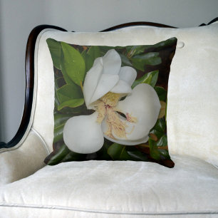 Almofada White Magnoly Blossom Floral Verde e Branco