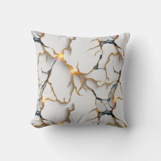 Almofada White Marble Texture with Glowing Gold Veins (Frente)