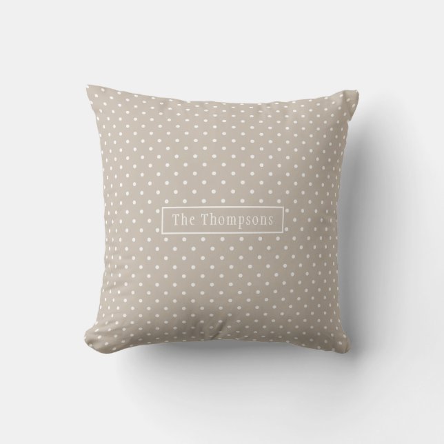Almofada White On Beige Polka Dots Pattern With Custom Name (Frente)