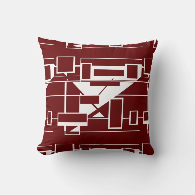 Almofada White on Burgundy Geometric Abstract Labyrinth  (Frente)