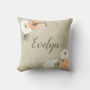 Almofada White Rustic Autumn, Orange Pumpkins Personalizada