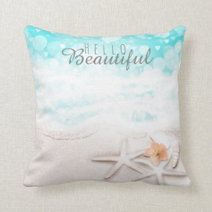 Almofada White Sandy Beach Starfish Blue Ocean Tropical C