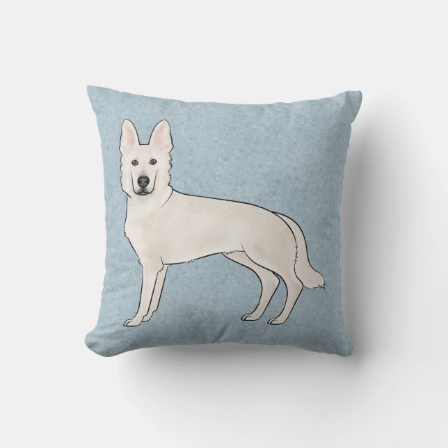 Almofada White Shepherd White GSD Cartoon Dog Blue (Frente)
