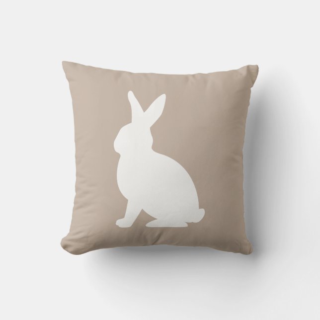 Almofada White Sitting Bunny Silhouette On Beige Easter (Frente)