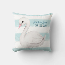 Almofada White Swan Blue Script Personalize Boy Birth