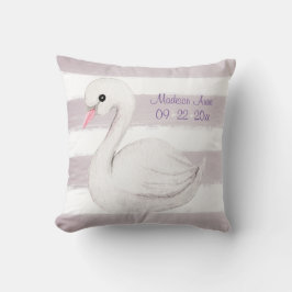 Almofada White Swan Purple Script Personalize Girl Birth