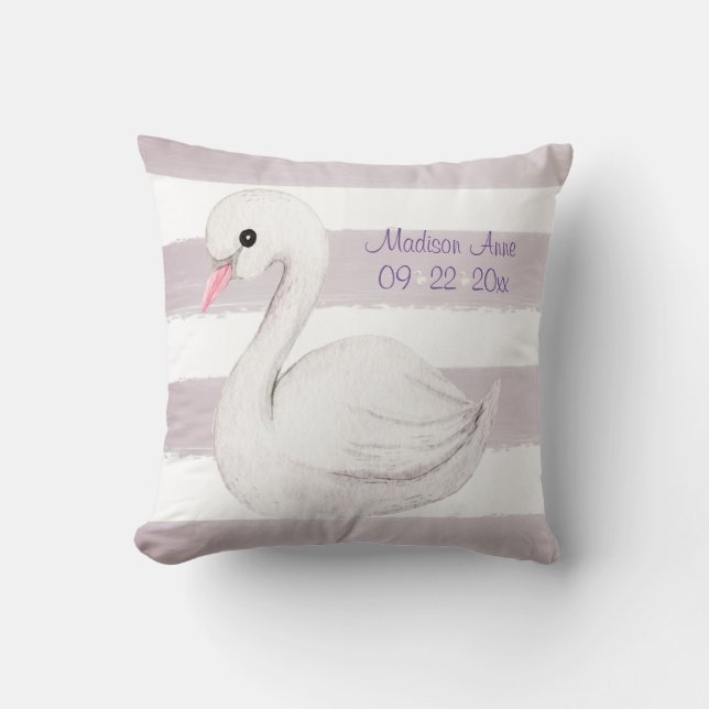 Almofada White Swan Purple Script Personalize Girl Birth (Frente)