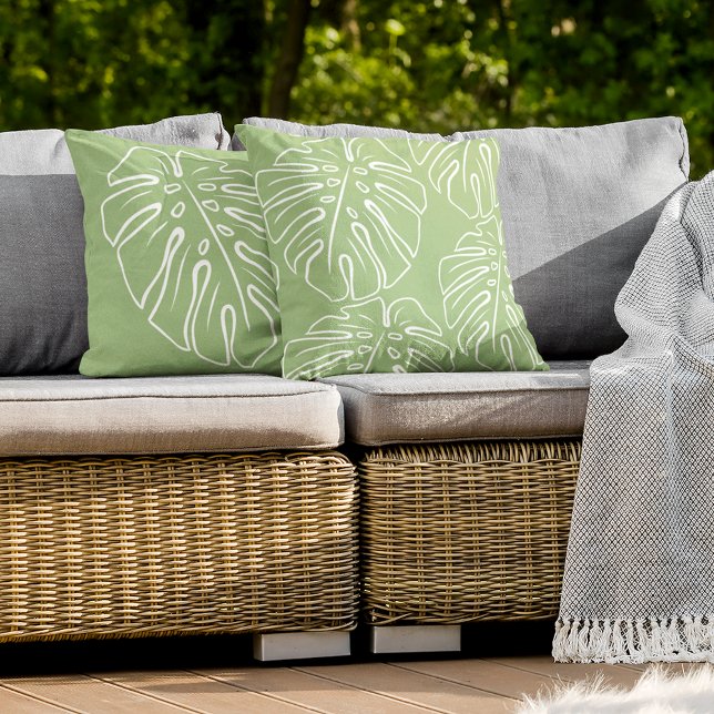 Almofada White Tropical Leaf Motif Em Verde Luz (Criador carregado)