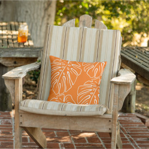 Almofada White Tropical Leaf Motif, Laranja Brilhante