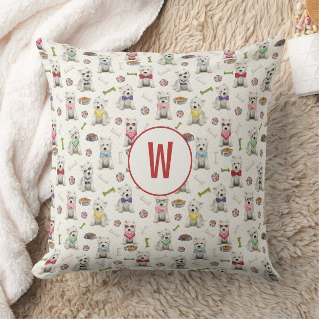 Almofada White Westies com Acessórios Monograma Whimsical (Cobertor)