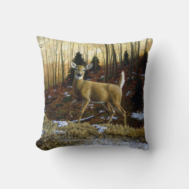 Almofada Whitetail Deer Doe na Floresta de outono (Frente)