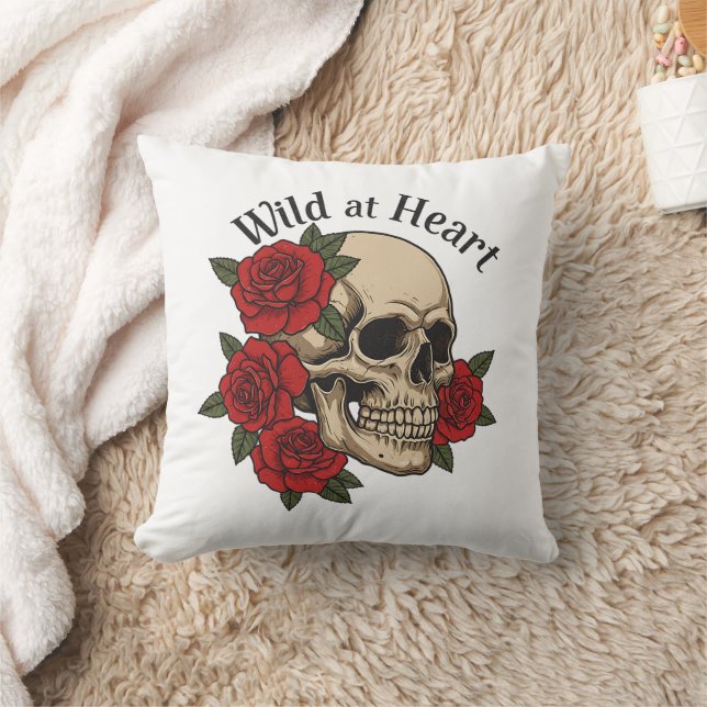 Almofada Wild at Heart Gothic Skull with Red Roses  (Cobertor)