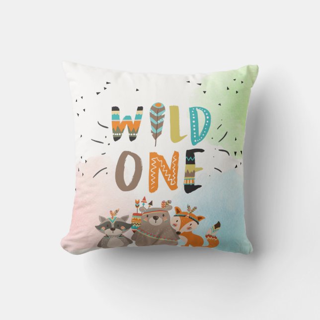 Almofada Wild One Tribal Woodland Animal Trow Travesseiro B (Frente)